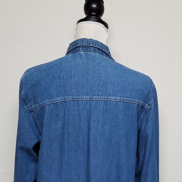 VINTAGE 1990s Bobbie Brooks Boho Fall Leaf Embroidered Button Up Chambray Shirt - Picture 8 of 14